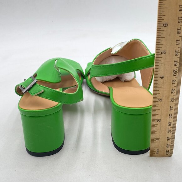 Green Matte Square Peep Toe Block Heel Slingback Sandal Chunky Heel Sandals - Picture 5 of 9
